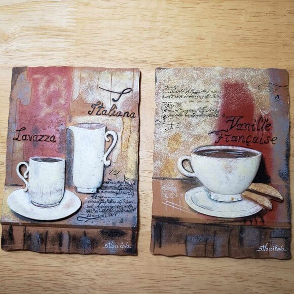 Other - Set of 2 S. Vassileva 3D Resin Coffee Wall‎ Art Plaques Café Kitchen Décor
